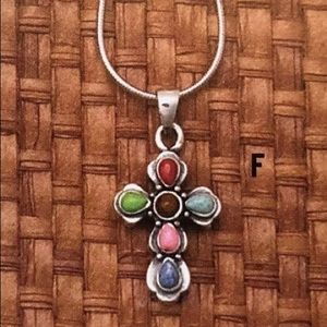 Vintage Silpada Sterling Silver Multi-Colored Cross Pendant Necklace